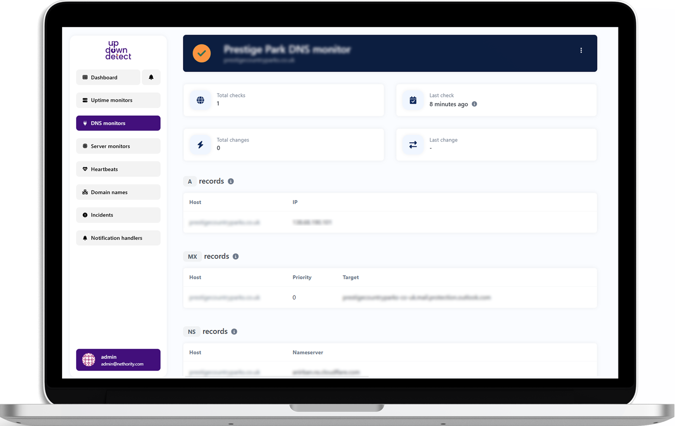 Screenshot of the app DNS monitor page