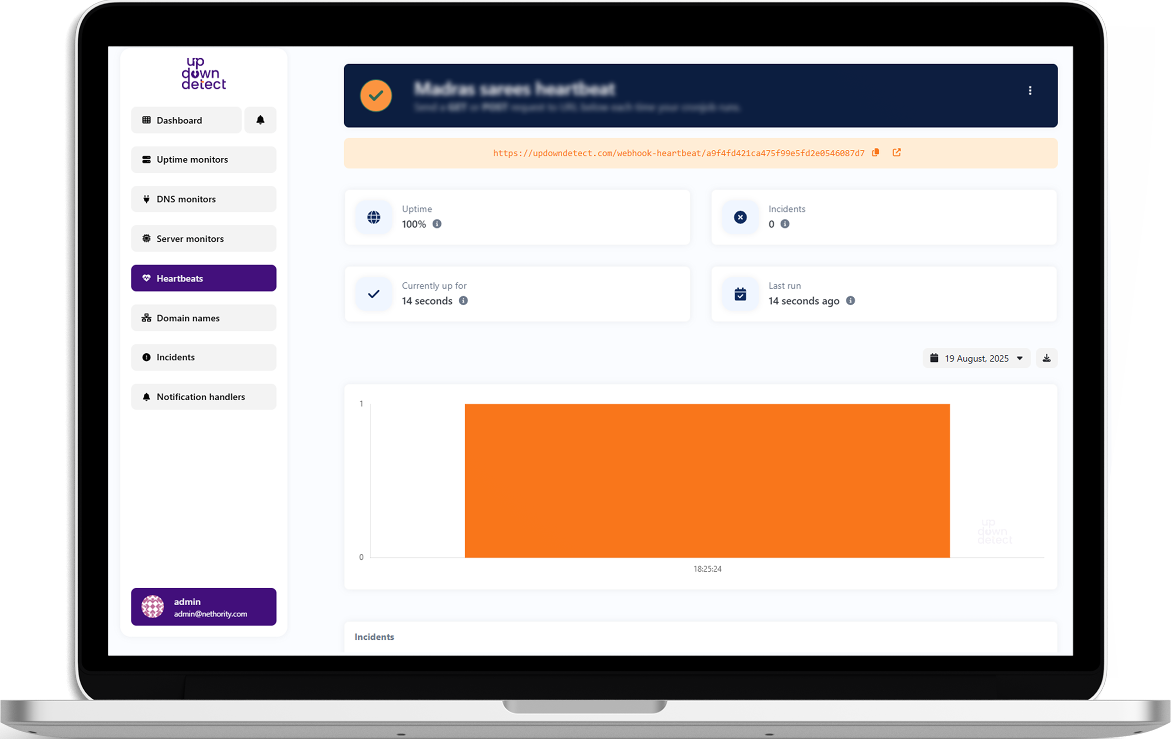 Screenshot of the app heartbeat monitor page